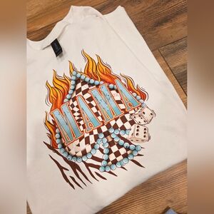 Graphic Tee with Flame and Dice Design